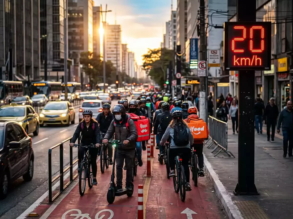 Novos limites de velocidade de 20 km/h nas ciclovias urbanas.